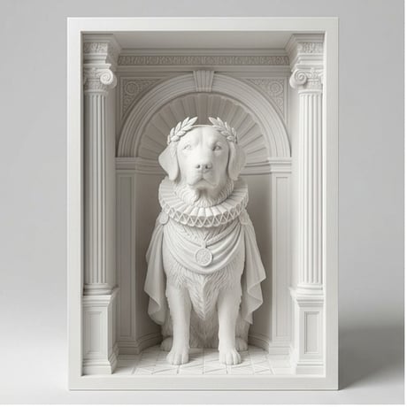 犬（ゴールデンレトリバー）の3Dプリント ブックヌーク 白PLA 本棚インテリア