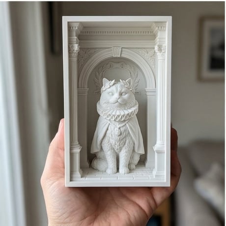 猫（ペルシャ猫）の3Dプリント ブックヌーク 白PLA 本棚インテリア