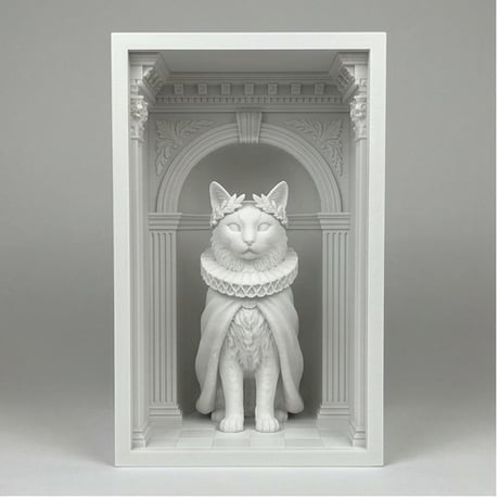 猫（ソマリ）の3Dプリント ブックヌーク 白PLA 本棚インテリア