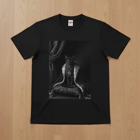 猫（バーミーズ）半袖Tシャツ ルネサンス風モノクロアート ブラック 男女兼用