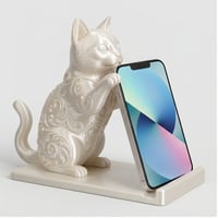 猫（マンチカン）のスマホスタンド 卓上 シルクホワイト