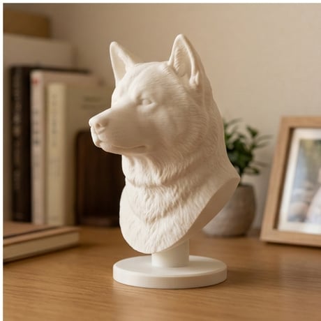 犬（秋田犬）の3Dプリント胸像 白PLA 彫刻 置物 インテリア