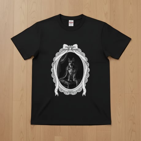 ジャーマンシェパード半袖Tシャツ ルネサンス風モノクロ ブラック 男女兼用