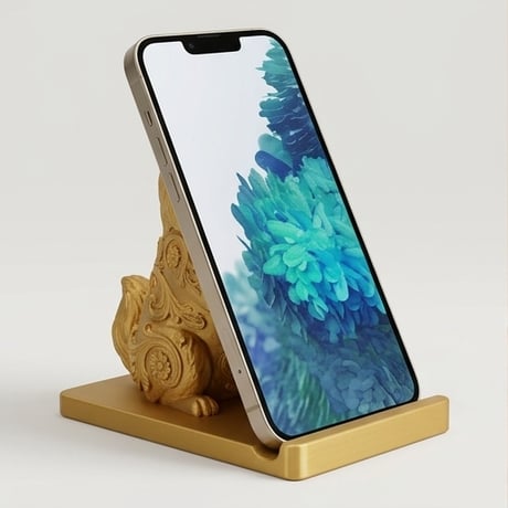 犬（ポメラニアン）のスマホスタンド 卓上 シルクゴールド