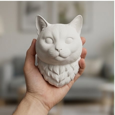猫（シャルトリュー）の壁掛けレリーフ 3Dプリント 白PLA インテリア