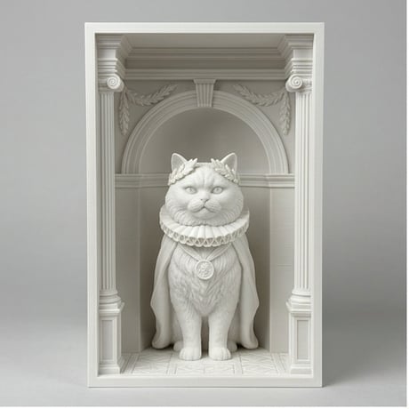 猫（ヒマラヤン）の3Dプリント ブックヌーク 白PLA 本棚インテリア