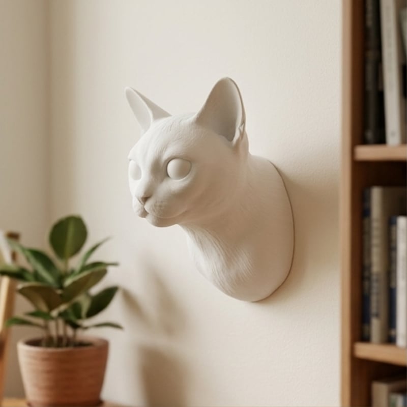 猫（バーミーズ）の壁掛けレリーフ 3Dプリント 白PLA インテリア