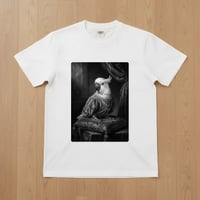 インコ（キバタン）半袖Tシャツ ルネサンス風モノクロアート ホワイト 男女兼用