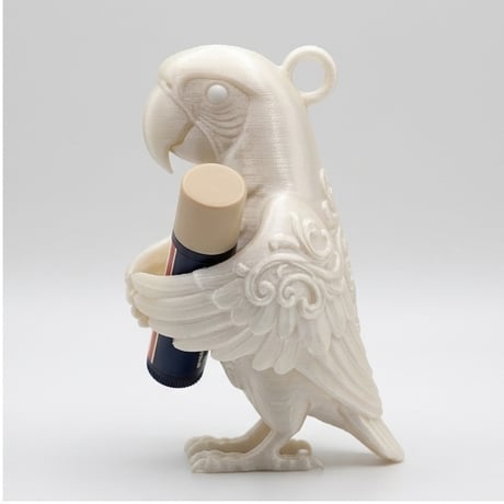ベニコンゴウインコのリップケース 3Dプリント シルクホワイト キーホルダー