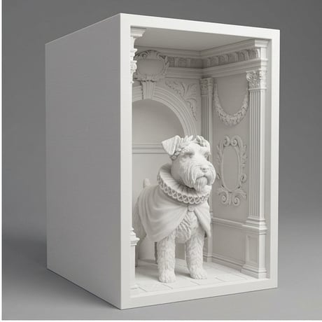 ミニチュアシュナウザーのブックヌーク 3Dプリント 白PLA 本棚インテリア