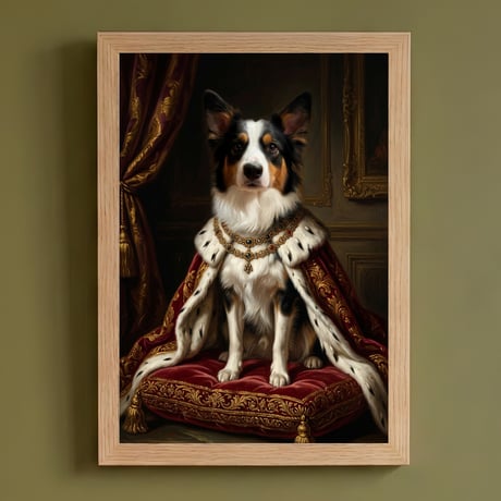 犬（ボーダーコリー）のルネサンス風肖像画 油絵風アートA4額装インテリア壁掛け
