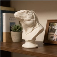 イグアナ（トゲオイグアナ）の3Dプリント胸像 白PLA 彫刻 置物 インテリア