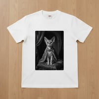 猫（デボンレックス）半袖Tシャツ ルネサンス風モノクロアート ホワイト 男女兼用