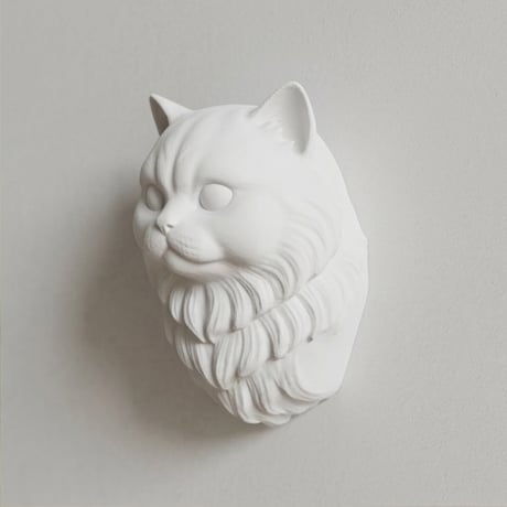 猫（チンチラペルシャ）の壁掛けレリーフ 3Dプリント 白PLA インテリア