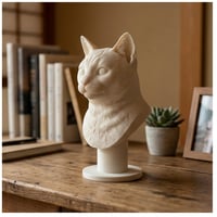 猫（アメリカンショートヘア）の3Dプリント胸像 白PLA 彫刻 置物 インテリア