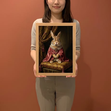 うさぎ（レッキス）のルネサンス風肖像画 油絵風アートA4額装インテリア壁掛け