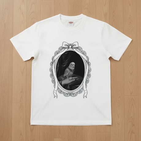 モモイロインコ半袖Tシャツ ルネサンス風モノクロ ホワイト 男女兼用