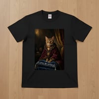 猫（ベンガル）半袖Tシャツ ルネサンス風カラーアート ブラック 男女兼用