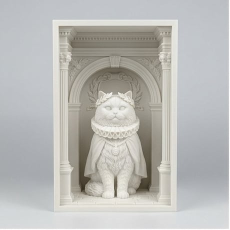 猫（ペルシャ猫）の3Dプリント ブックヌーク 白PLA 本棚インテリア