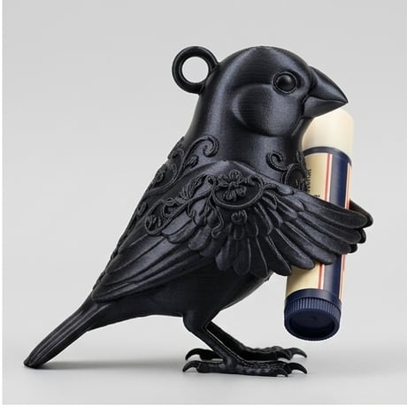 文鳥・ブンチョウの3Dプリント リップケース シルクブラック キーホルダー