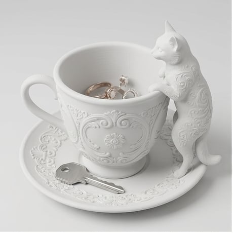 猫（ソマリ）のアクセサリートレイ 小物入れ マットホワイト