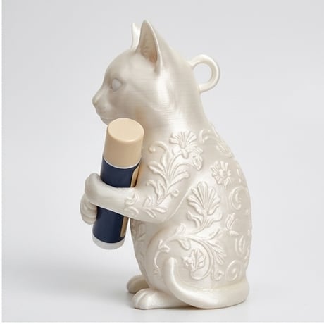 猫の3Dプリント リップケース シルクホワイト キーホルダー