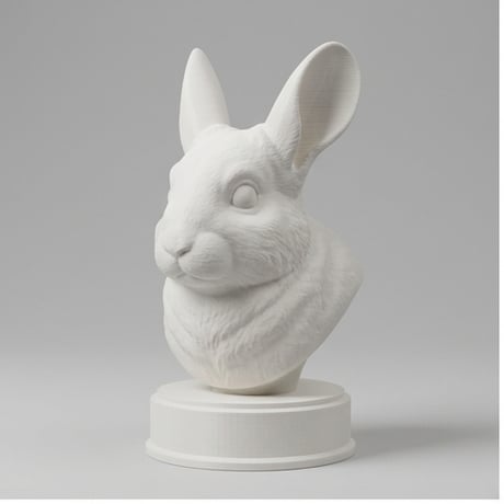 うさぎ（チンチラうさぎ）の3Dプリント胸像 白PLA 彫刻 置物 インテリア