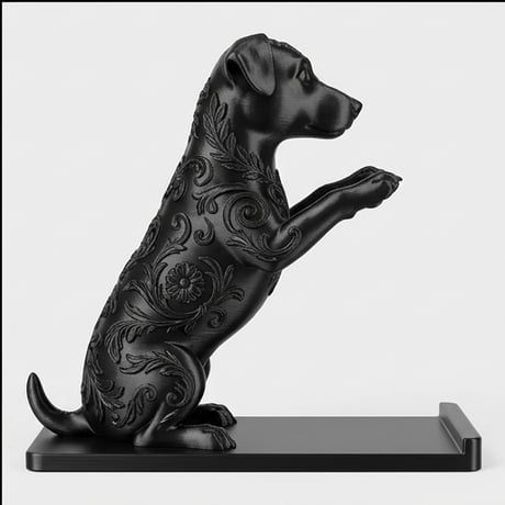 犬（ジャックラッセルテリア）のスマホスタンド 卓上 シルクブラック