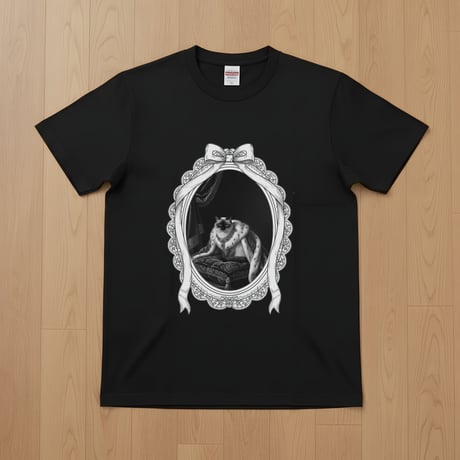 猫（バリニーズ）半袖Tシャツ ルネサンス風モノクロアート ブラック 男女兼用