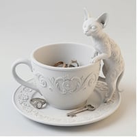 猫（デボンレックス）のアクセサリートレイ 小物入れ マットホワイト