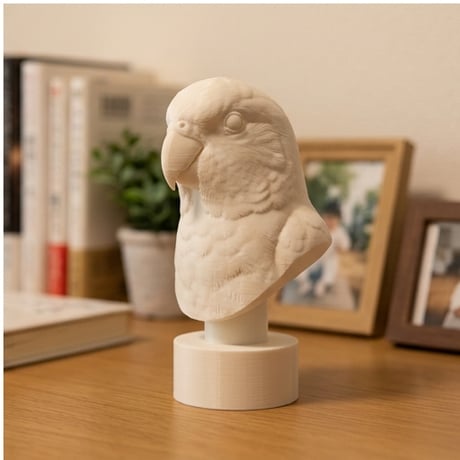 インコ（マメルリハ）の3Dプリント胸像 白PLA 彫刻 置物 インテリア