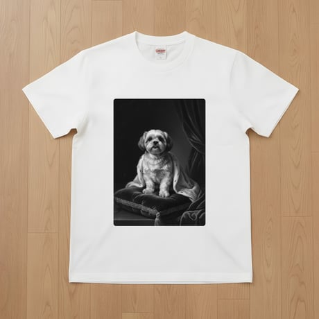 犬（シーズー）半袖Tシャツ ルネサンス風モノクロアート ホワイト 男女兼用