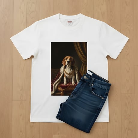 犬（ビーグル）半袖Tシャツ ルネサンス風カラーアート ホワイト 男女兼用