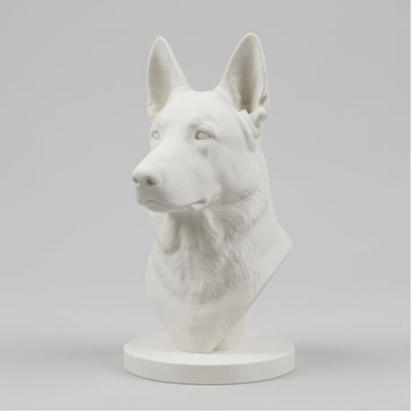 犬（ジャーマンシェパード）の3Dプリント胸像 白PLA 彫刻 置物 インテリア