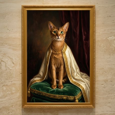 猫（アビシニアン）のルネサンス風肖像画 油絵風アートA3額装インテリア壁掛け