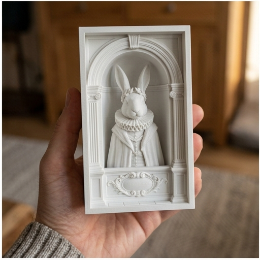 うさぎのデザインの棚受け うさぎ（ポーリッシュ）の3Dプリント ブックヌーク 白PLA 本棚