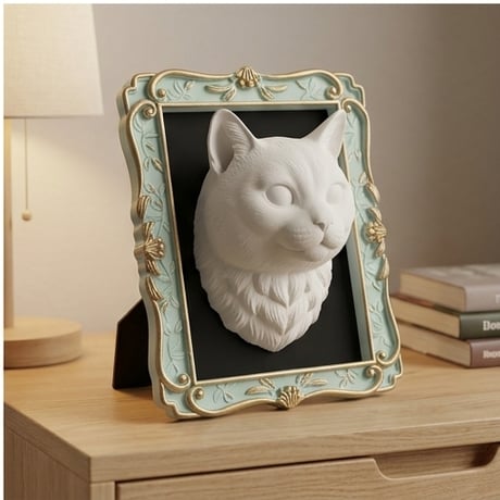 猫（シャルトリュー）の壁掛けレリーフ 3Dプリント 白PLA インテリア