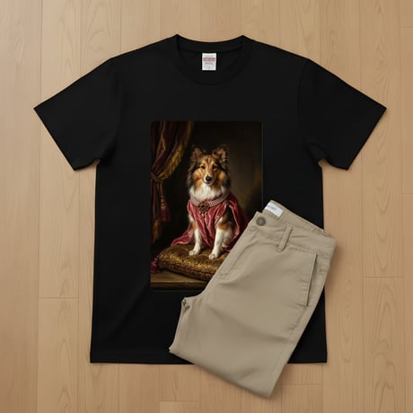 シェットランドシープドッグ半袖Tシャツ ルネサンス風カラー ブラック 男女兼用