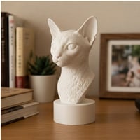 猫（アビシニアン）の3Dプリント胸像 白PLA 彫刻 置物 インテリア