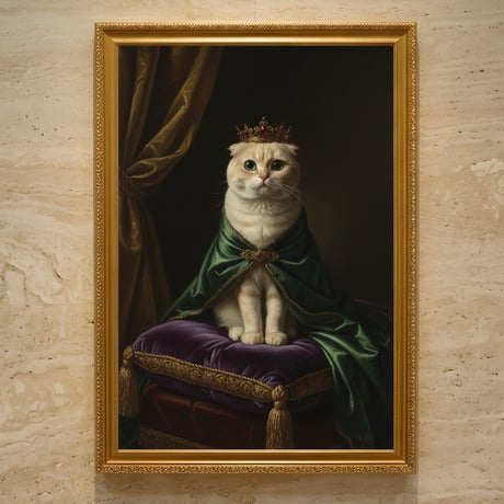 猫（スコティッシュフォールド）のルネサンス風肖像画 A3額装インテリア壁掛け