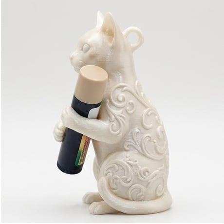 猫（オシキャット）の3Dプリント リップケース シルクホワイト キーホルダー