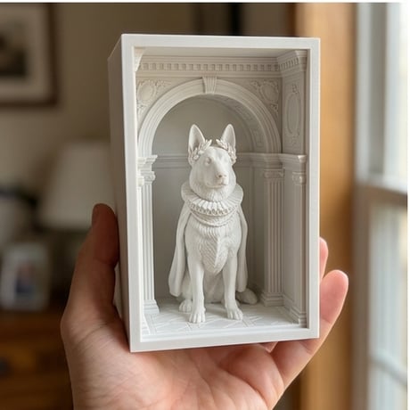 犬（ジャーマンシェパード）の3Dプリント ブックヌーク 白PLA 本棚インテリア