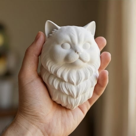 猫（チンチラペルシャ）の壁掛けレリーフ 3Dプリント 白PLA インテリア