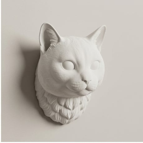 猫（シャルトリュー）の壁掛けレリーフ 3Dプリント 白PLA インテリア