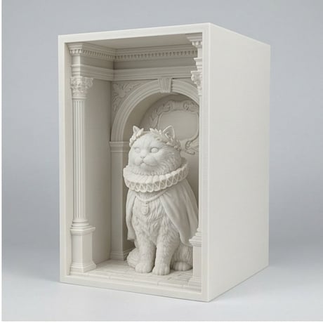 猫（ペルシャ猫）の3Dプリント ブックヌーク 白PLA 本棚インテリア