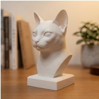 猫（シンガプーラ）の3Dプリント胸像 白PLA 彫刻 置物 インテリア