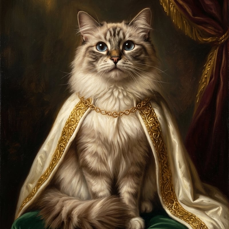 猫（ラグドール）のルネサンス風肖像画 油絵風アートA3額装インテリア