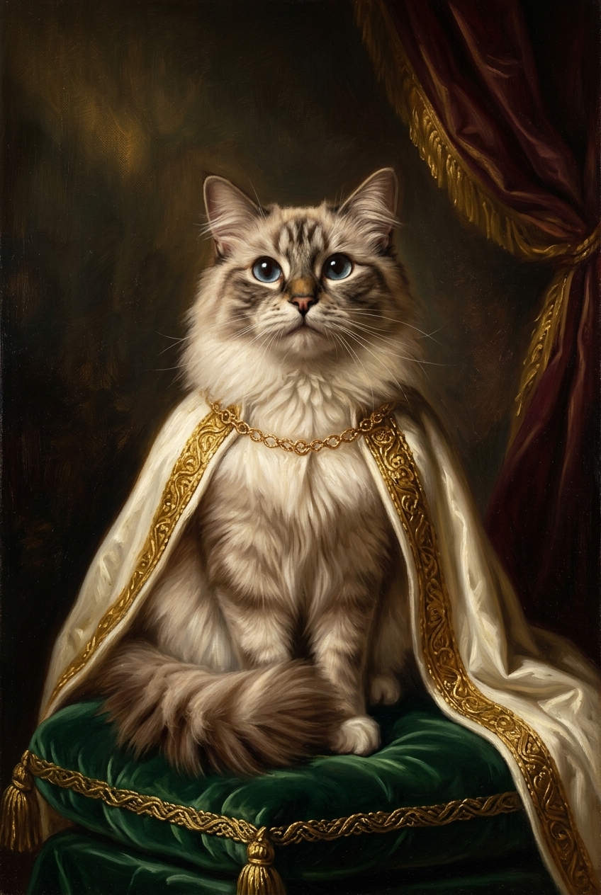 猫（ラグドール）のルネサンス風肖像画 油絵風アートA3額装インテリア