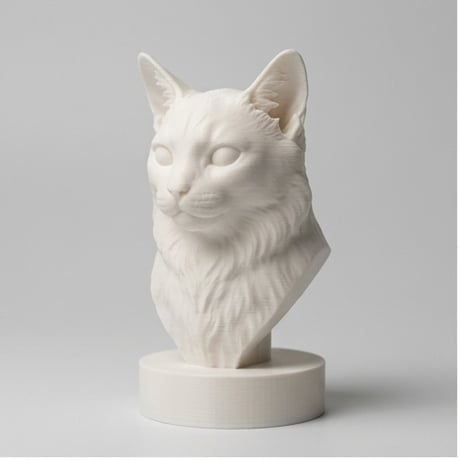 猫（ソマリ）の3Dプリント胸像 白PLA 彫刻 置物 インテリア