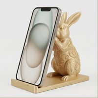 うさぎ（フレンチアンゴラ）のスマホスタンド 卓上 シルクゴールド